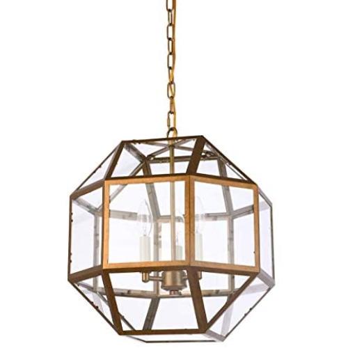 Foyer Lantern Pendant Lighting Fixture with Clear Glass, A1A9 3-Light Chandelier LED Hanging Ceiling Light for Farmhouse, Dining Room, Kitchen, Hallway, D16 H15 Max Chain 45 (Antique Brass)