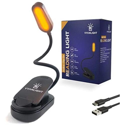 Book Light, Blue Light Blocking, Clip On Reading Light for Books in Bed, Sleep Aid Light for Reading at Night, Amber 1600K LED Reading Lamp, Adjustable Brightness, Rechargeable, Kindle Compatible