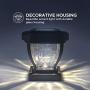 Home Zone Security Solar Post Cap Lights - Decorative Glass LED Outdoor 4x4 (3.5 x 3.5 in.) Post Lights, Black (2-Pack)