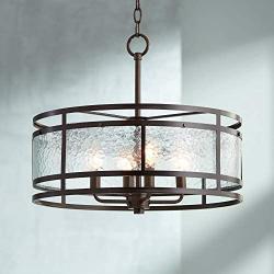 Edinger Oil Rubbed Bronze Round Pendant Chandelier 20'' Wide Rustic Industrial Clear Waterglass 4-Light Fixture for Dining Room House Foyer Kitchen Island Entryway Bedroom Living Room - Regency Hill