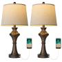 Oneach Modern Table Lamps Set of 2 USB for Living Room Bedroom 24.5“ Bedside Nightstand Lamps with Fabric Lampshade Oil Rubbed Bronze