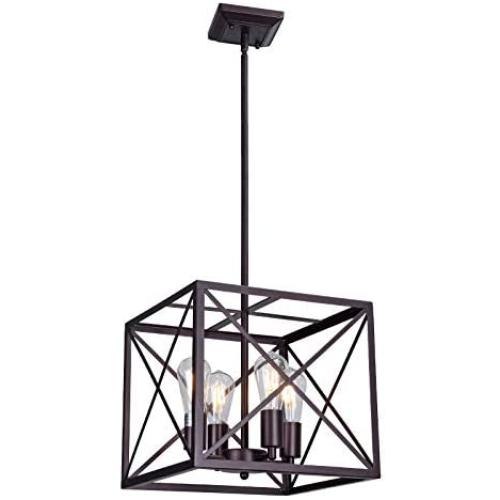 MELUCEE Industrial Rustic Chandelier Lamp 4-Light Farmhouse Pendant Light Oil Rubbed Bronze Finish, Foyer Lighting Dining Room Lighting Fixtures Hanging Kitchen Island Light