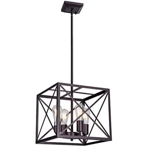 MELUCEE Industrial Rustic Chandelier Lamp 4-Light Farmhouse Pendant Light Oil Rubbed Bronze Finish, Foyer Lighting Dining Room Lighting Fixtures Hanging Kitchen Island Light