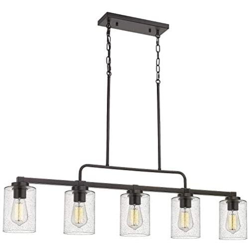 Beionxii 5-Light Kitchen Island Light, 42'' Farmhouse Linear Lighting Chandelier for Dining Room Pool Table Pendant Light, Oil Rubbed Bronze with Clear Seeded Glass