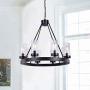 Wellmet Matte Black Wagon Wheel Chandeliers Bubble Glass Shade, Farmhouse 30” 8-Light Iron Chandelier, Industrial Rustic Hanging Ceiling Light Dining Room Kitchen Bedroom Living Room Foyer Hallway