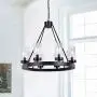 Wellmet Matte Black Wagon Wheel Chandeliers Bubble Glass Shade, Farmhouse 30” 8-Light Iron Chandelier, Industrial Rustic Hanging Ceiling Light Dining Room Kitchen Bedroom Living Room Foyer Hallway