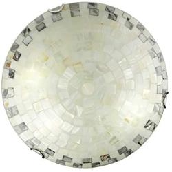 LITFAD 2 Lights Shell Shade Flush Mount Ceiling Lights Stain Glass Tiffany Ceiling Lamp Farmhouse Style Mosaic Pendant Light in Off-White Hotel Cafe Living Room