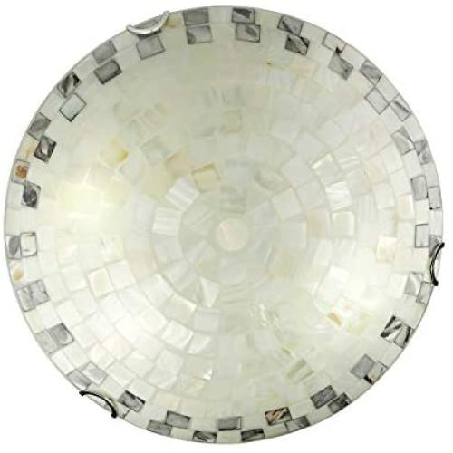 LITFAD 2 Lights Shell Shade Flush Mount Ceiling Lights Stain Glass Tiffany Ceiling Lamp Farmhouse Style Mosaic Pendant Light in Off-White Hotel Cafe Living Room