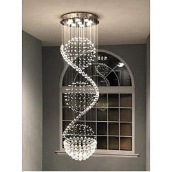 Dst Modern Spiral Sphere Crystal Chandelier, Raindrop Spectacular Ceiling Lighting Fixture, Clearly K9 Crystal Ball Pendant Light for Living Room Hotel Hallway Foyer Romantic Wedding, Size: D20''XH72''