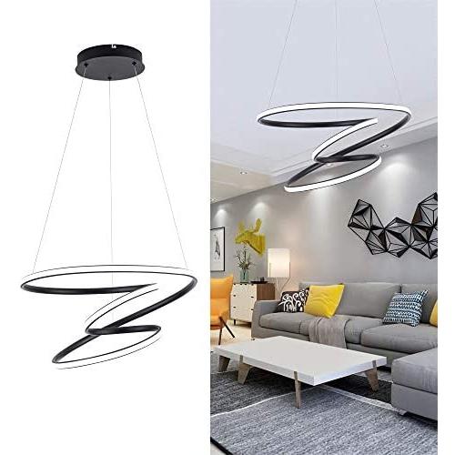 WELAKI LED Chandelier Modern Led Pendant Light Irregular Rings Adjustable Pendant Lighting for Kitchen Island Dining Room Restaurant Living Room Not Dimmable 6000K 70w (Black)