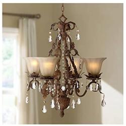 Iron Leaf Bronze Chandelier 23 1/2'' Wide Curved Scroll Crystal Cream Glass 4-Light Fixture for Dining Room House Foyer Kitchen Island Entryway Bedroom Living Room - Regency Hill