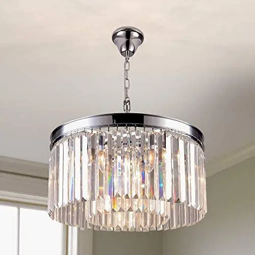 Modern Crystal Chandelier with 2 Tiers Ceiling Light Pendant Crystal Lighting Fixture 5 Lights for Dining Room, Living Room