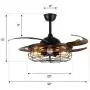 7PM Vintage Ceiling Fan with Light Remote Control Industrial Fandelier Ceiling Fan with Retractable Blades for Living Room Dining Room 42 Inches in Black