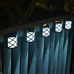 GIGALUMI Pack of 4 Solar Fence Lights, 6 LEDs Per Light, Waterproof Solar Wall Lights for Outdoor Deck, Patio, Stair, Yard, Path and Driveway. (Cold White)