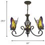 BAYCHEER Tiffany Style Stained Glass Butterfly Chandelier Decorative Hanging Lamp Pendant Lighting Adjustable Ceiling Fixture with Wrought Iron Black Arms 3 Lights for Living Room Dinning Room Kitchen