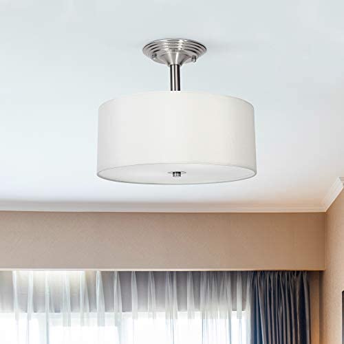 CO-Z 2 Light Drum Light Fixtures with White Shade, Modern Semi Flush Mount Ceiling Light Fixture for Kitchen, Bedroom, Living Room, Hallway, Drum Shade Flush Mount Chandelier in Brushed Nickel Finish