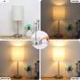 USB Bedside Table Lamp, 3-Way Dimmable Touch Lamp Modern Nightstand Lamp with Round Fabric Lampshade Metal Base Ambient Light for Bedroom, Office, Guest Room, Dorm, 6W 2700K LED Edison Bulb Included
