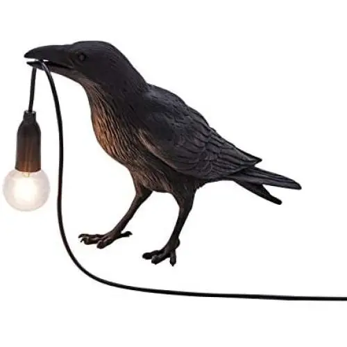 Black Raven Light Lamp, Bird Shaped Table Lamps Design Raven Nordic LED Table Lamp, Resin Crow Bird LED Lamp Modern Art Deco Light for Bedroom, Bedside, Living Room, Corridor (A)