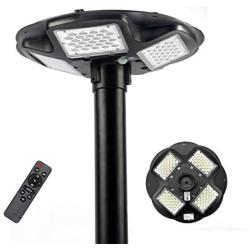 HCOOR 100W LED Solar Lamp Post Light Outdoor with 98in Pole IP65 Waterproof Solar Street Light 6500K Auto Dusk to Dawn with Remote Solar Area Pole Light for Lawn, Pathway, Driveway, Yard, Parking Lot