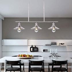 Wellmet 3 Lights Modern Pendant Lighting for Kitchen Island, Farmhouse Chandelier Dining Room Lighting Fixtures Hanging with Brushed Nickel Finish,Chandeliers Height Adjustable for Pool Table (Silver)