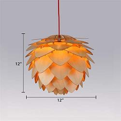 RUNNUP North Europe Designer Pinecone Suspension Light Woody Pendant Light Flying Saucer Shape Ceiling Fixtures Hanging Lighting Lamp for Bedroom Balcony Dining Room, 12