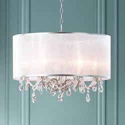 Farina Antique Silver Drum Pendant Chandelier 23'' Wide Clear Crystal Acrylic Beads Sheer Organza Fabric Shade 6-Light Fixture Dining Room House Island Entryway Living Room - Possini Euro Design