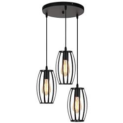 HAITRAL Farmhouse Pendant Light Fixtures - 3 Lights Foyer Light Fixtures with Black Metal Cage Lampshade, Adjustable Length 47'' Ceiling Lamps for Living Room, Dining Room