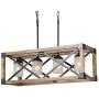 Farmhouse Kitchen Island Lighting, 4-Light Wood Hanging Light Fixture, Rectangular Chandelier for Dining Rooms, 27.5”L x 10”H