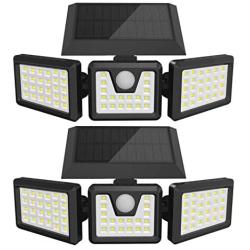 LETRY Solar Security Lights 3 Head Solar Motion Sensor Light Adjustable 74LED Flood Light 270° Wide Angle Illumination IP65 Waterproof Solar Lights Outdoor for Porch Garage Patio Yard, 2 Pack