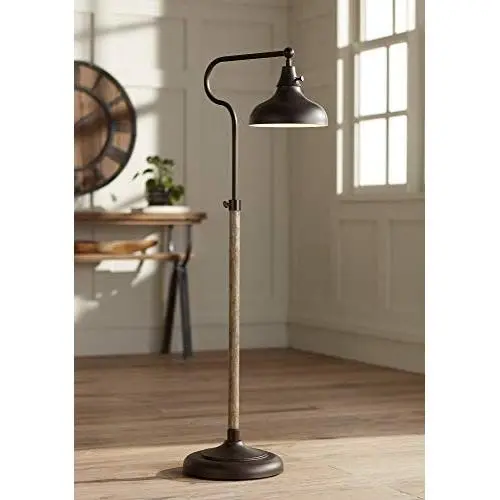 Ferris Rustic Farmhouse Pharmacy Floor Lamp Downbridge Bronze Faux Wood Adjustable Height for Living Room Reading Bedroom Office - Franklin Iron Works