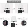 Pauwer Plug in Wall Sconce Set of 2 Adjustable Swing Arm Wall Lamps for Bedroom White Fabric Shade Wall Light Fixture Indoor with Plug in Cord and Switch