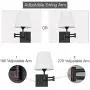 Pauwer Plug in Wall Sconce Set of 2 Adjustable Swing Arm Wall Lamps for Bedroom White Fabric Shade Wall Light Fixture Indoor with Plug in Cord and Switch