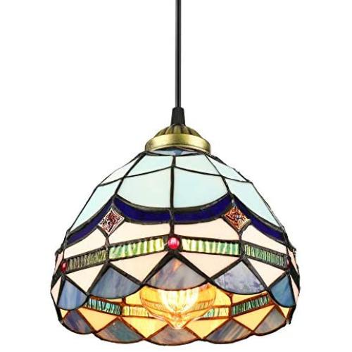 BAYCHEER Tiffany Style Stained Glass Classic Blue Mini Pendant Light Chandelier Decorative Hanging Lamp Pendant Lighting Adjustable Ceiling Fixture 1 Light for Living Room Dinning Room Kitchen