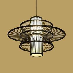 LITFAD Multi Tiers Ceiling Pendant Light 1 Light LED Pendant Lamp Modern Handmade Bamboo Hanging Light for Dining Room Restaurant Living Room - Black, 23.5''(60 cm)