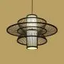 LITFAD Multi Tiers Ceiling Pendant Light 1 Light LED Pendant Lamp Modern Handmade Bamboo Hanging Light for Dining Room Restaurant Living Room - Black, 23.5''(60 cm)