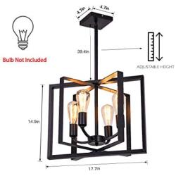 SEEBLEN 4- Light Pendant Light Black Adjustable Hanging Lights Vintage Foyer Lantern for Kitchen lsland Dining Room Hallway Farmhouse Ceiling Lights