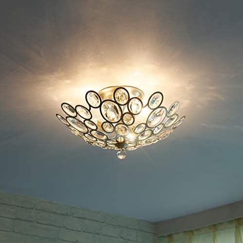 Modern Light Fixtures Ceiling 3-Lights Silver Crystal Flush Mount Ceiling Light for Hallway, Bedroom, Living Room, Kitchen, Dining Room, W16.5''¡ÁH9.4''