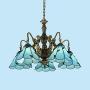 KWOKING Lighting Tiffany Hanging Lamp Mermaid Design 5 Lights Vintage-Style Chandelier Light with Stained Glass Lampshade 25.5'' Width Dining Room Light in Blue