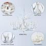 HUITICO Deer Chandelier, 6 Lights Faux Rustic White Antlers Vintage Style Antler Chandeliers Fixtures Ceiling for Living Room, Bar, Cafe, Kitchen, Dining Room