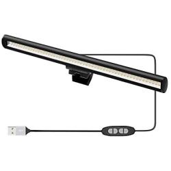 E-Reading LED Task Lamp - No Glare on Screen for Eyes Care - USB Powered Clip On Laptop Monitor Light Bar Save Desk Space with 10 Adjustable Brightness and 3 Color Temperature Lamp for Home and Travel