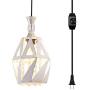 LBTSMUK Crystal Swag Lights with 16 FT Plug-in Cord and On/ Off Dimmer Switch, White Cage Hanging Lamps, Rustic Hanging Pendant Light for Kitchen Island Living Room Kitchen Sink Dining Room Hallway