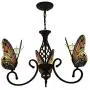 CraftThink Pendant Lighting LED Chandelier Light Antique Tiffany Style Stained Glass with Butterfly Shaped Lamp Shade Hanging Light for Dining Living Cafe Room Restaurant - TYP A-Butterfly -3 Lights