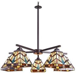 Capulina Tiffany Dining Room Light 5-Light Stained Glass Chandeliers Hanging Light Tiffany Dining Table Lights Vintage Style Chandelier Kitchen Lighting