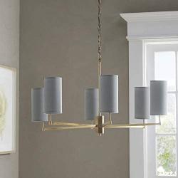 Hampton Hill MPS150-0064 Conrad 6 Modern Chandeliers-Metal, Fabric Shade Pendant Ligthing Lamp Ceiling Dining Room Lighting Fixture Hanging, See Below, Grey/Gold