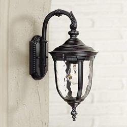 Bellagio Traditional Outdoor Wall Light Fixture Black 16.5'' Hammered Glass for Exterior Porch Patio - John Timberland