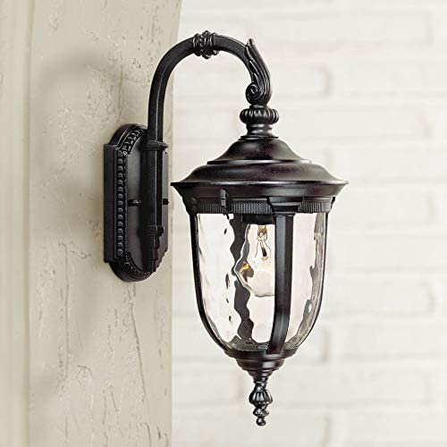 Bellagio Traditional Outdoor Wall Light Fixture Black 16.5'' Hammered Glass for Exterior Porch Patio - John Timberland