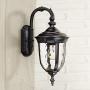 Bellagio Traditional Outdoor Wall Light Fixture Black 16.5'' Hammered Glass for Exterior Porch Patio - John Timberland