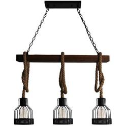 Unitary Brand Rustic Black Metal and Wood Body Cage Shades Dining Room Multi Pendant Lighting with 3 E26 Bulb Sockets 120W Painted Finish