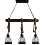 Unitary Brand Rustic Black Metal and Wood Body Cage Shades Dining Room Multi Pendant Lighting with 3 E26 Bulb Sockets 120W Painted Finish