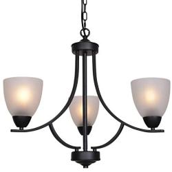 VINLUZ 3 Light Shaded Contemporary Chandeliers with Alabaster Glass Black Rustic Light Fixtures Ceiling Hanging Mid Century Modern Pendant Lighting for Bed Room Dining Room Foyer Living Room